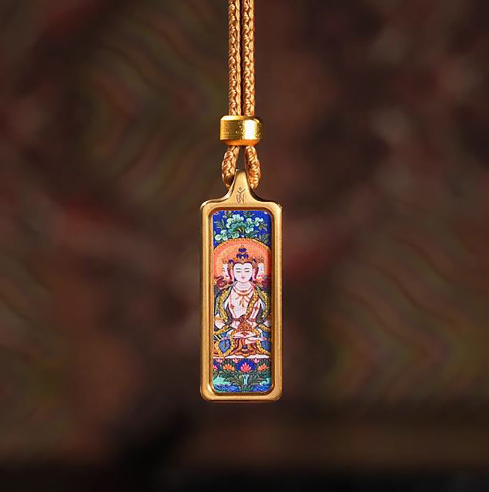(Peace & Protection) (Chinese Zodiac Goat & Monkey) Vairocana Buddha Tibetan Thangka Small Pendant Necklace