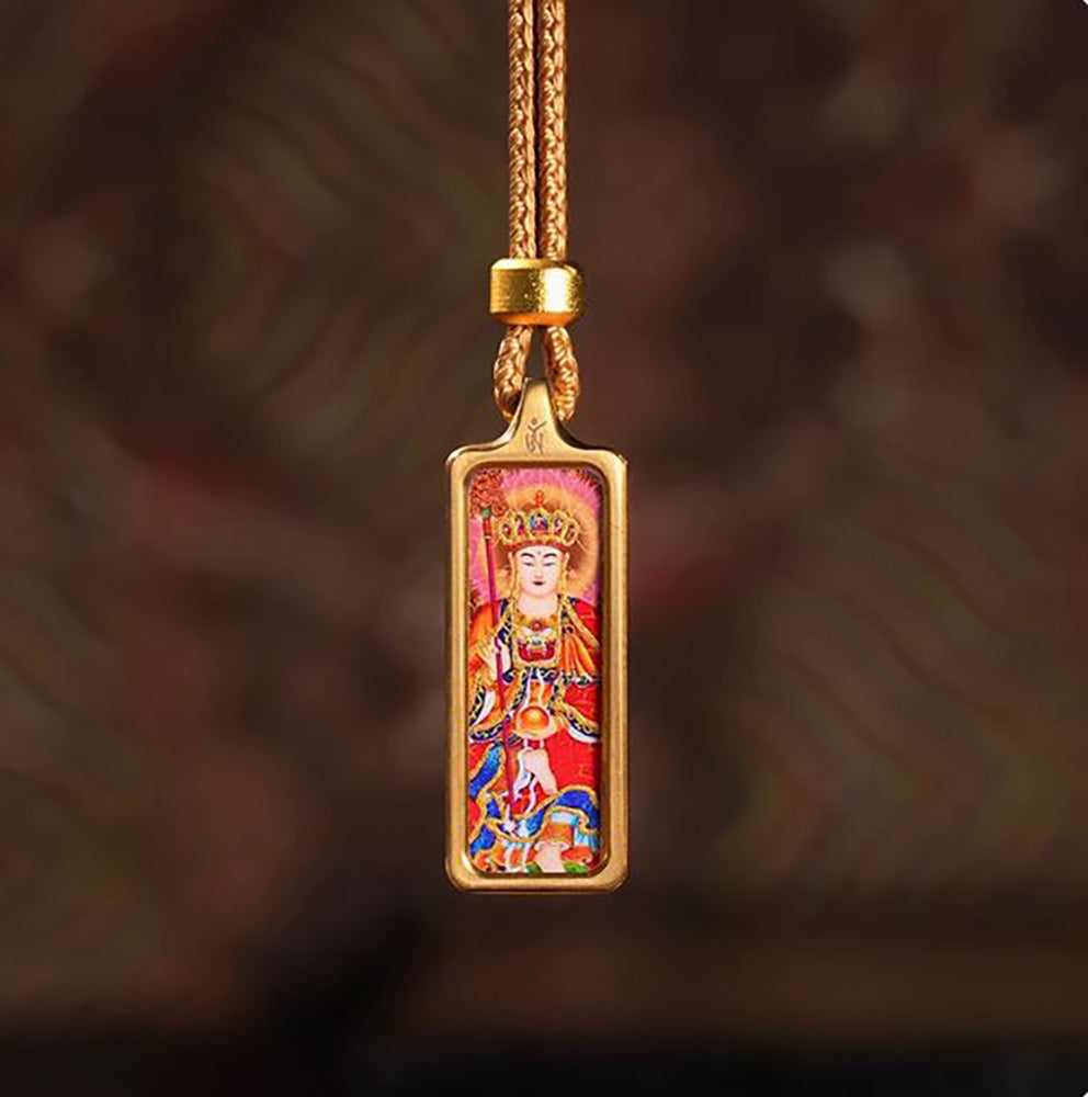 (Peace & Karmic) Ksitigarbha Bodhisattva Tibetan Thangka Small Pendant Necklace