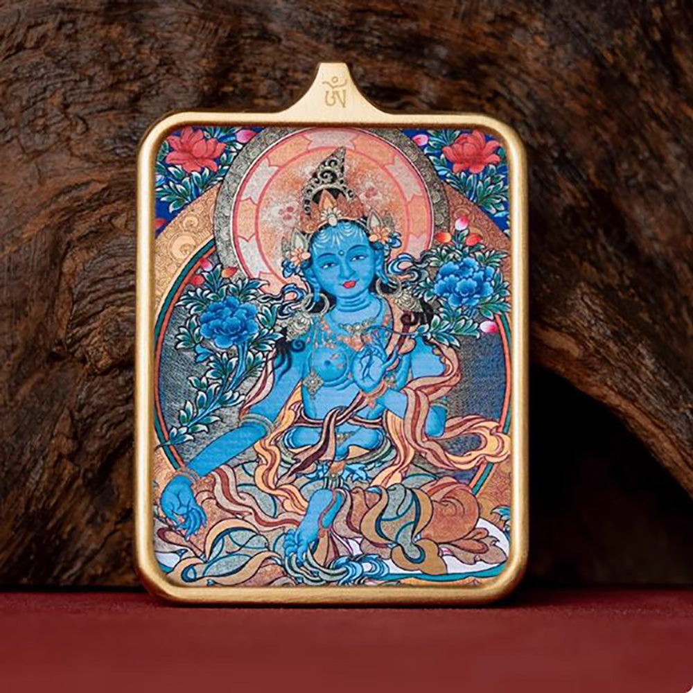 (Protection & Family) Green Tara Tibetan Thangka Pendant Necklace