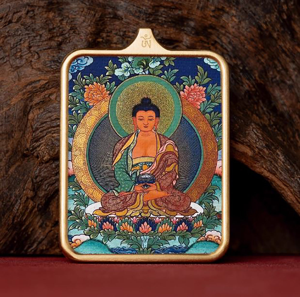 (Karmic Purification) (Chinese Zodiac Pig & Dog) Amitabha Buddha Tibetan Thangka Pendant Necklace