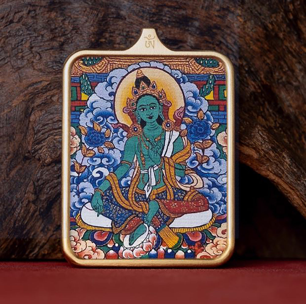 (Protection & Family) Green Tara Tibetan Thangka Pendant Necklace