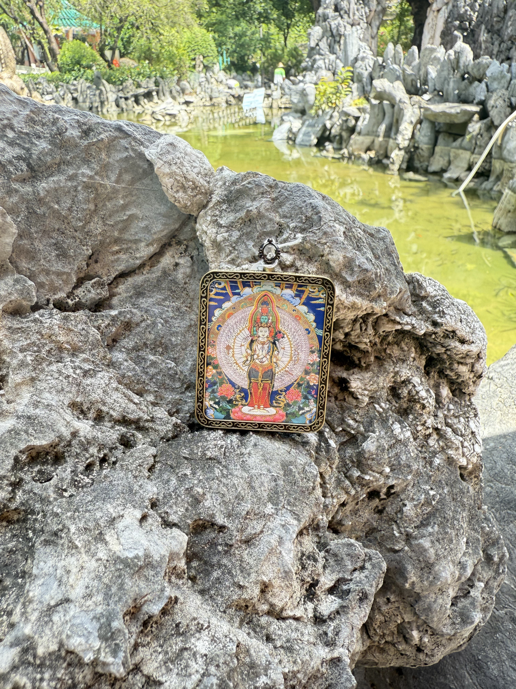 (Protection & Health) Thousand-Armed Avalokiteshvara Tibetan Thangka Pendant Necklace