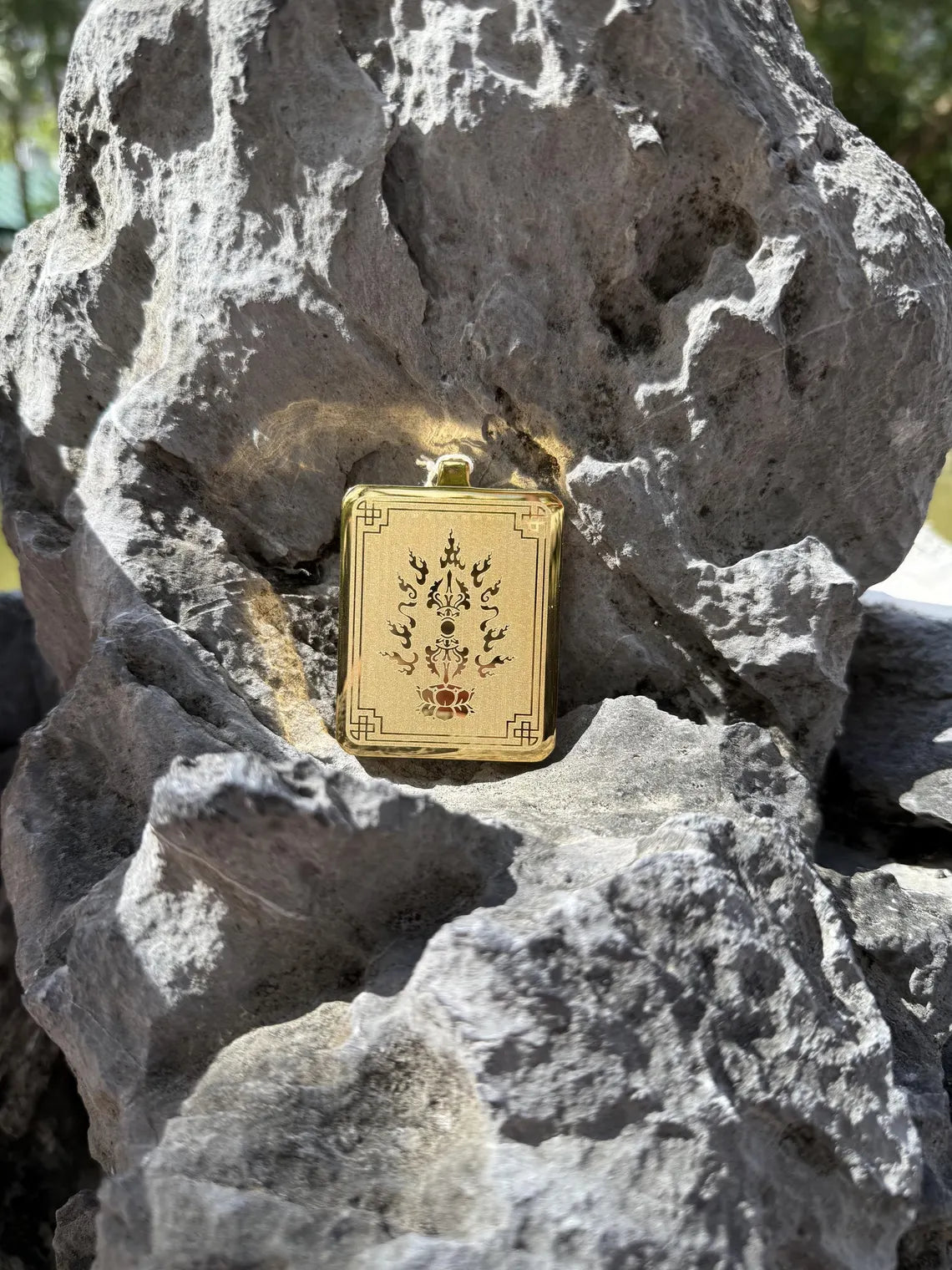 (Peace & Protection) (Chinese Zodiac Goat & Monkey) Handcrafted Vairocana Buddha Tibetan Thangka Pendant Necklace