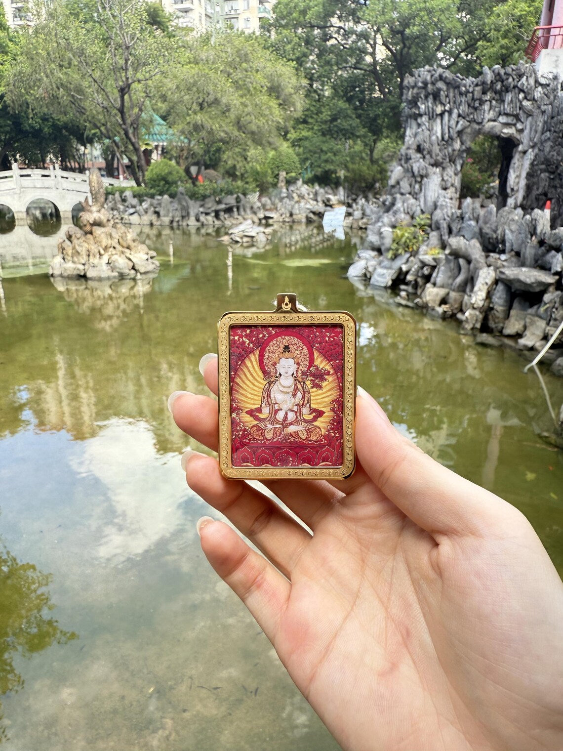 (Wisdom & Protection) (Chinese Zodiac Horse) Handcrafted Mahasthamaprapta Tibetan Thangka Pendant Necklace