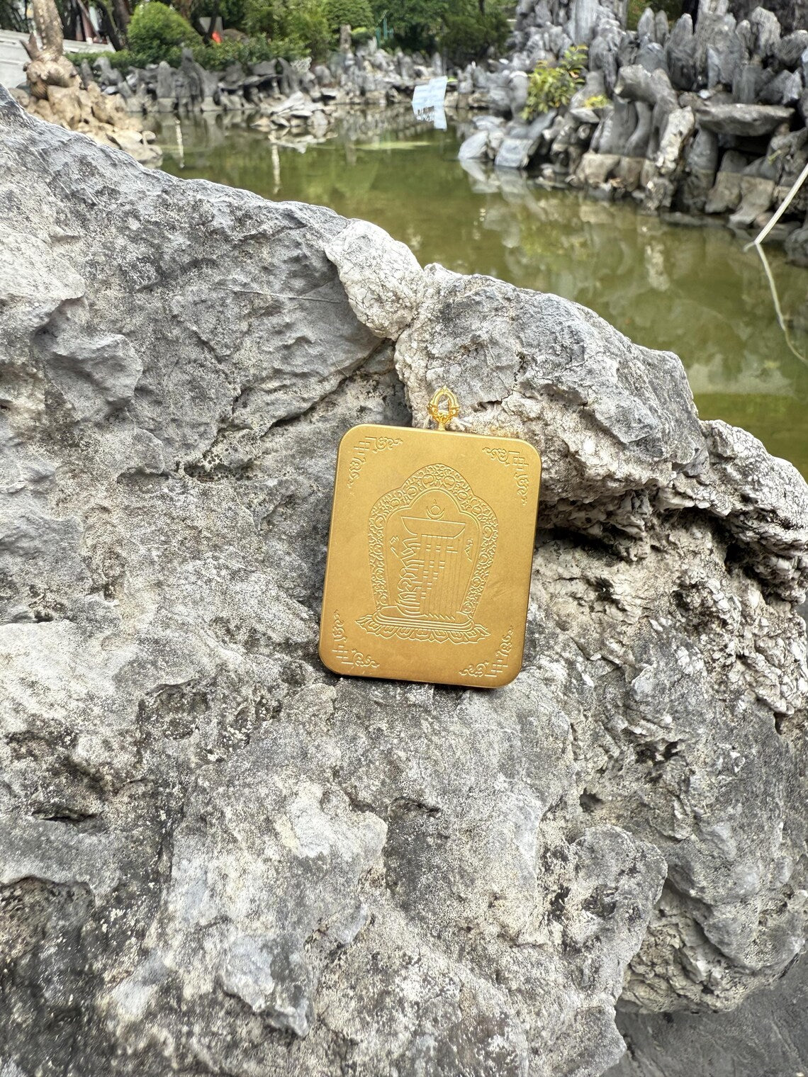 (Wealth & Protection) Handcrafted Zashi Lhamo Tibetan Thangka Cinnabar Pendant Necklace