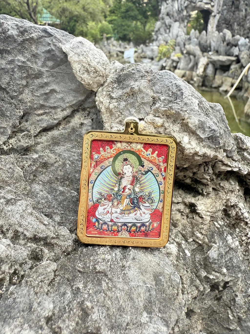 (Good Fortune) (Chinese Zodiac Dragon & Snake) Handcrafted Samantabhadra Tibetan Thangka Pendant Necklace
