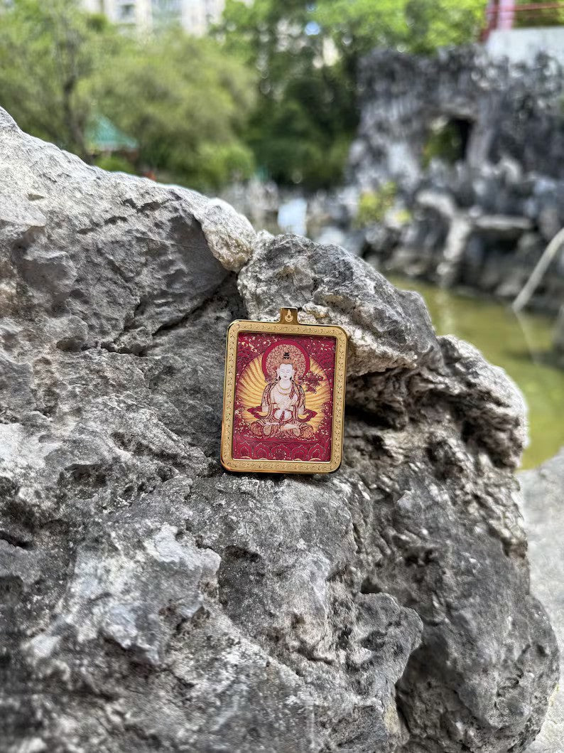 (Wisdom & Protection) (Chinese Zodiac Horse) Handcrafted Mahasthamaprapta Tibetan Thangka Pendant Necklace