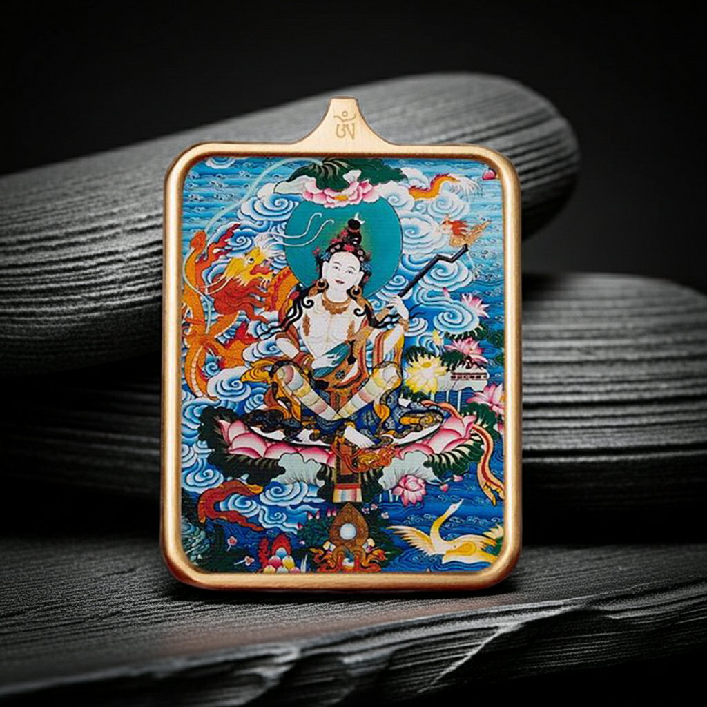 Saraswati Devi Thangka Pendant for Creativity, Wisdom & Eloquence