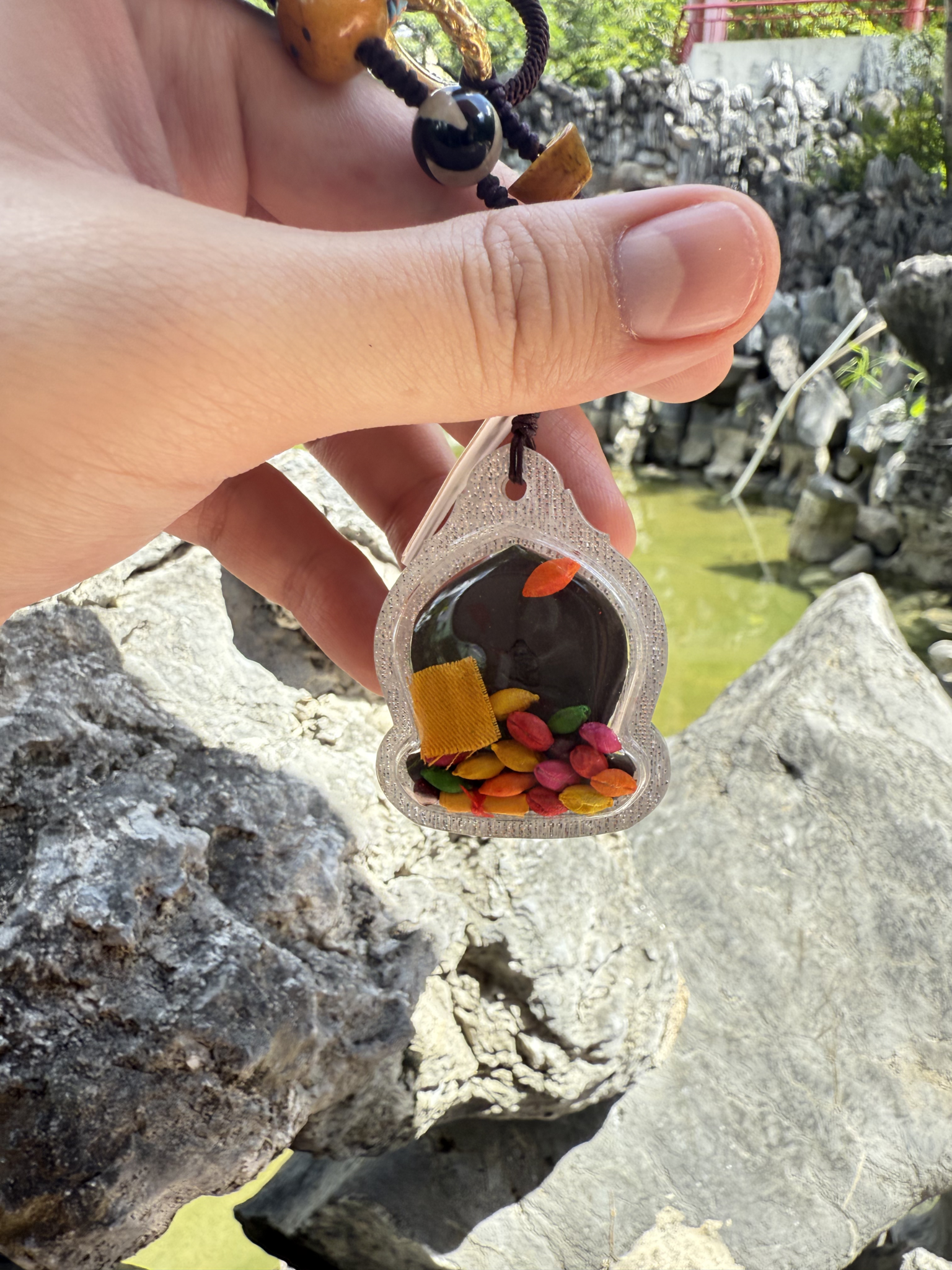 (Wealth & Good Fortune) Black Jambhala Tibetan Thangka Pendant Necklace