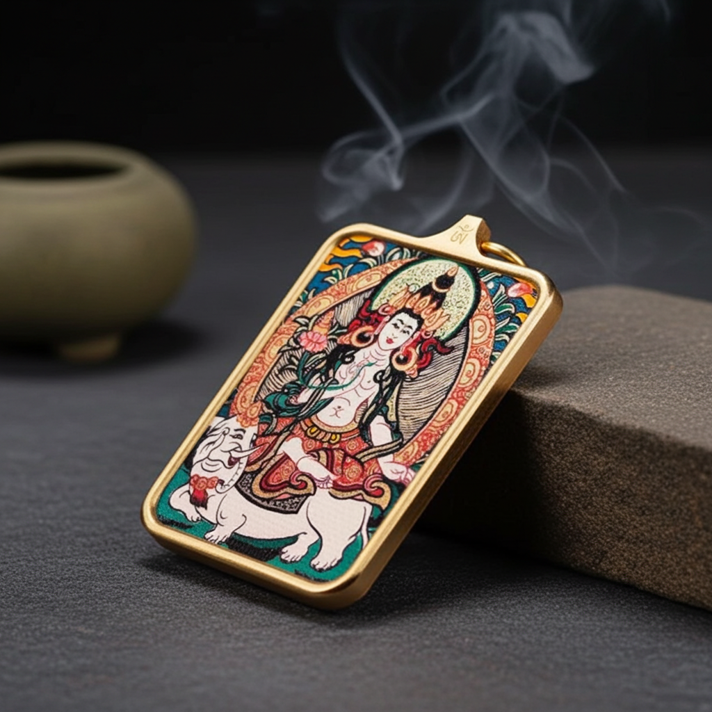 Samantabhadra Bodhisattva Thangka Pendant – Dragon & Snake Zodiac Spiritual Empowerment