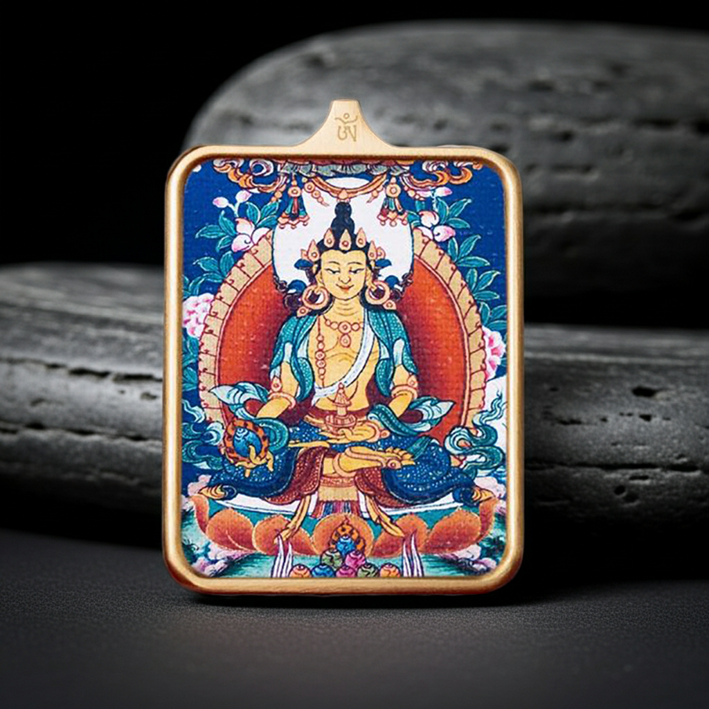Ksitigarbha Bodhisattva Thangka Pendant for Family Protection & Karma Purification