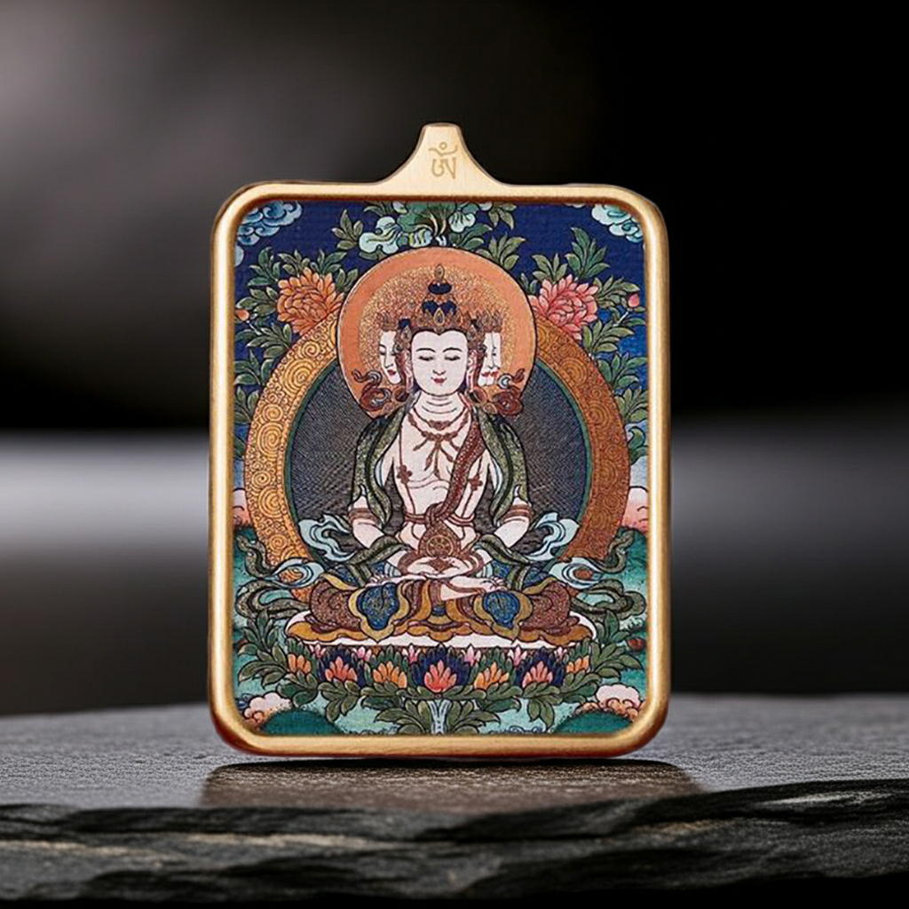 Tibetan Thangka Pendant – Vairocana Buddha for Goat & Monkey Zodiac