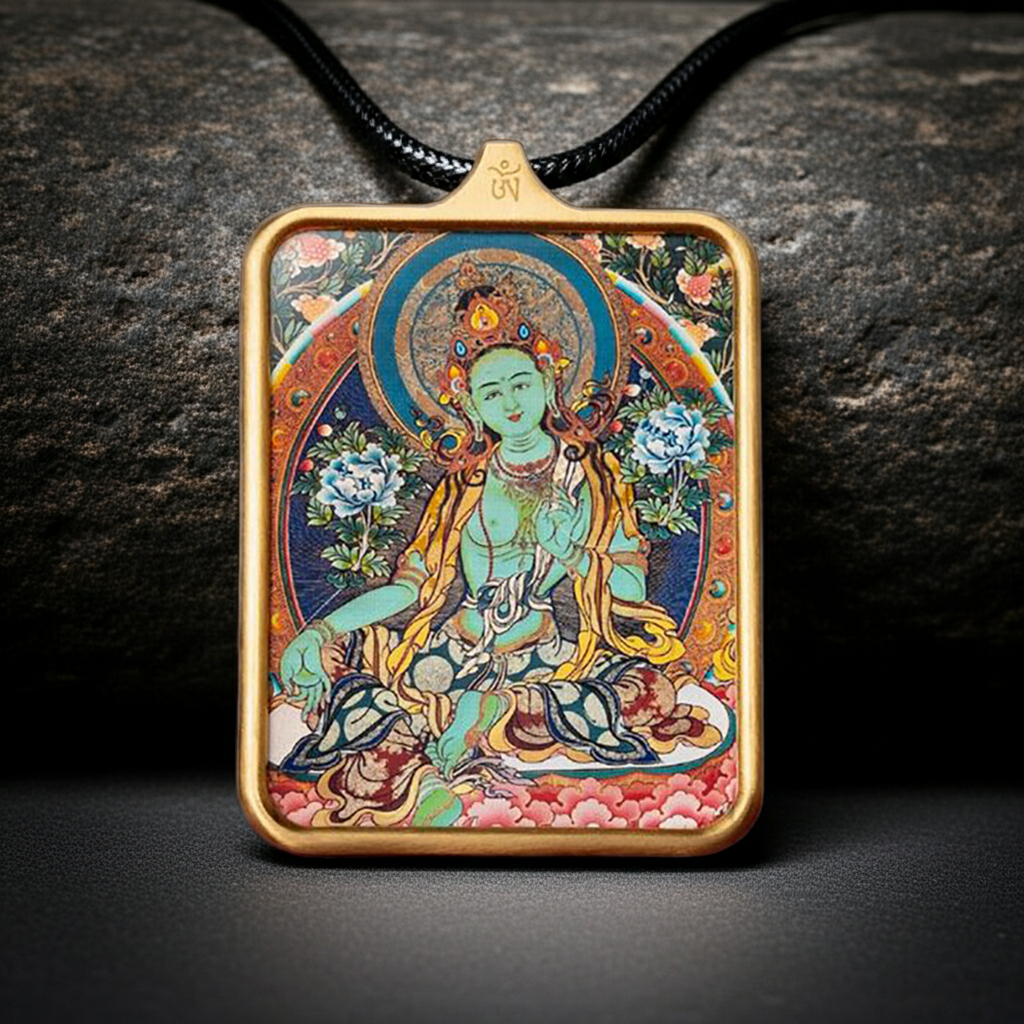 Green Tara Thangka Pendant – Protection, Healing & Prosperity
