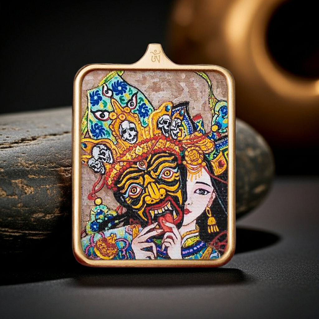 Zashi Lhamo Tibetan Thangka Pendant – Wealth, Protection & Prosperity